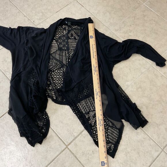 Forever Woman  crocheted open front  cardigan size 2X black sheer panels - Picture 9 of 13